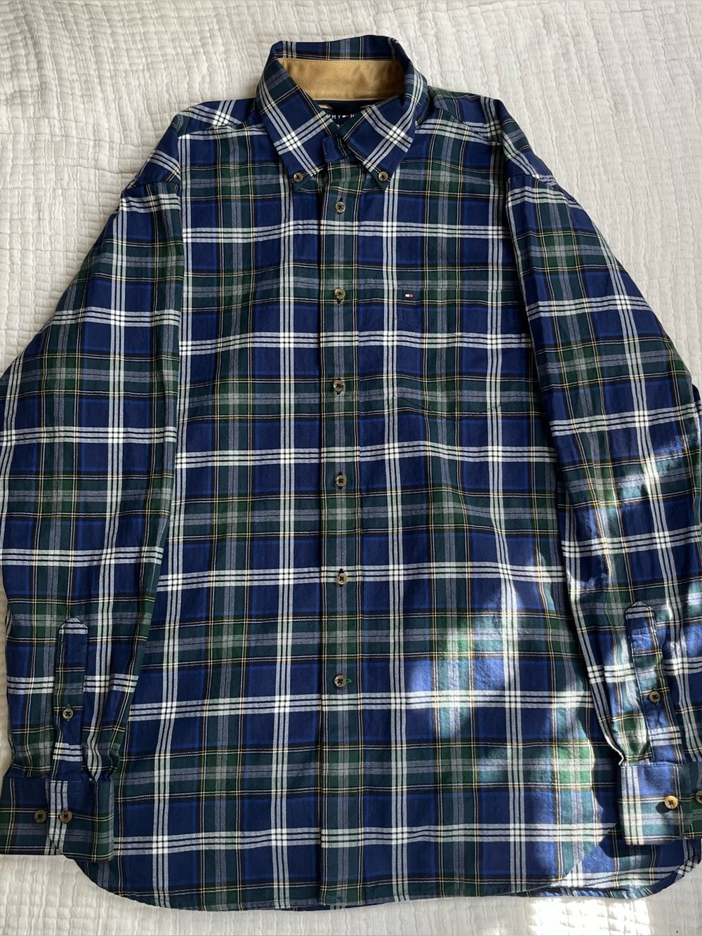 Tommy Hilfiger Blue & Green Plaid Button-Down Shirt